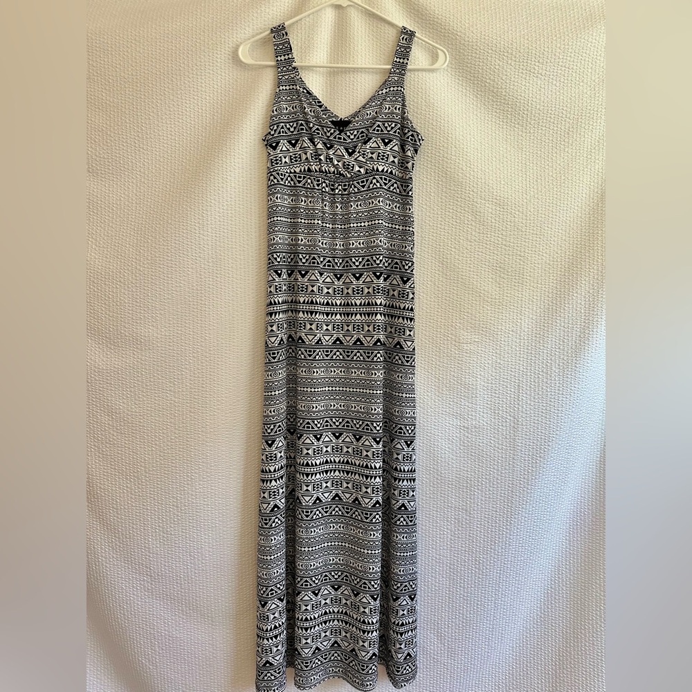 Metaphor Black White Tribal Print Sleeveless Maxi Dress Boho Casual Small